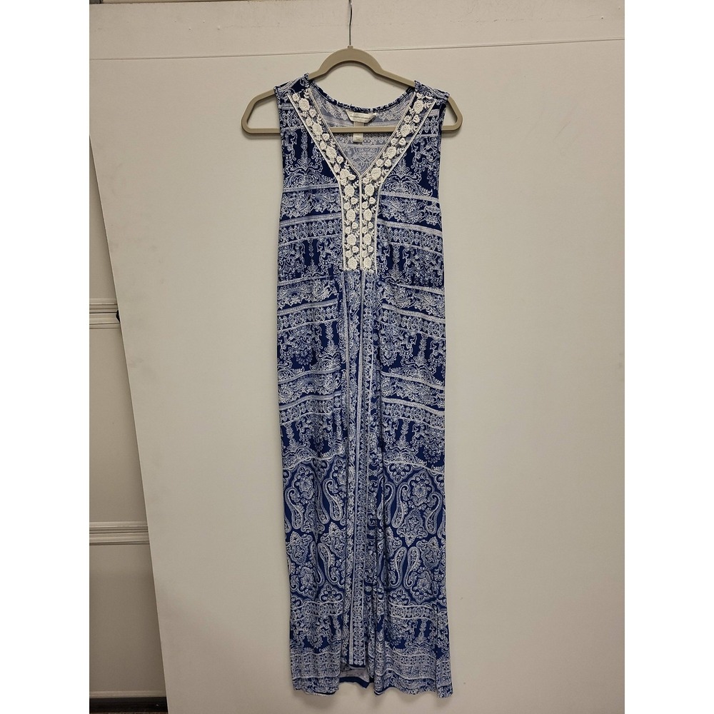 Christopher Banks Dress‎ L Blue White Paisley Sleeveless Maxi Summer